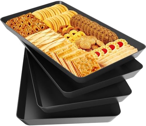 WOWBOX 4 pcs Serving Tray for Entertaining, Serving Platters for Snacks, Fruit, Cookies, Dessert, Reusable Plastic Trays for Serving Food and Pantry Organization in Kitchen & for Parties, (Black)