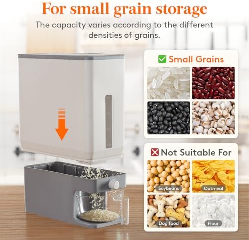 Lifewit Rice Dispenser 25 Lbs, Airtight Storage with Cup, 2 Pack Grey