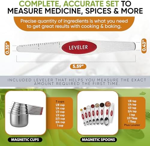 Spring Chef Magnetic Measuring Cups & Spoons Set of 15 with Levelers, Red
