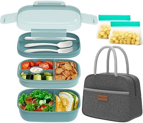 JBGOYON Leakproof Bento Box & Insulated Lunch Bag Set, 4-Piece, Gray/Green