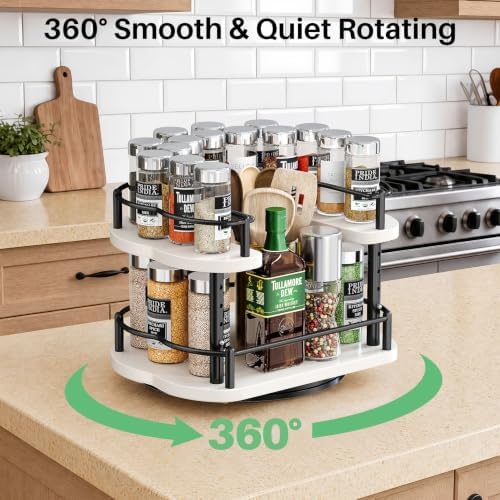 SNTD Lazy Susan Spice Rack Organizer for Cabinet, Wood, White, 12 in
