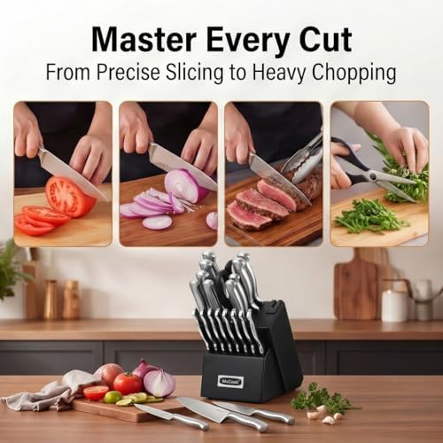 McCook Knife Set Sharp Kitchen Knife Block Set w Built-in Sharpener