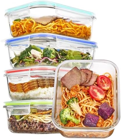 Vtopmart 5 Pack 35oz Glass Food Storage Containers with Lids, Multicolour