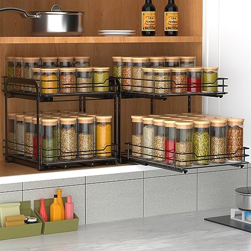 BOIVSHI 2-Tier Spice Rack, Pull Out Cabinet Organizer Spice Racks Height Adjustable Heavy Duty Metal Basket for Inside Cabinets & Pantry Closet(9.5''Wx10.5''Dx9.5''H)