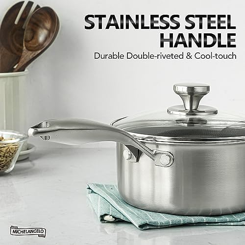 MICHELANGELO 1 Quart Saucepan with Lid, Premium Triple Ply Stainless Steel Sauce Pan with Lid, Small Saucepan with Honeycomb Interior - 1QT