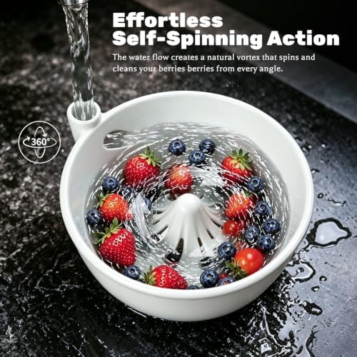 Ceramic Berry Washing Bowl with Auto-Spin Swirl Drainage