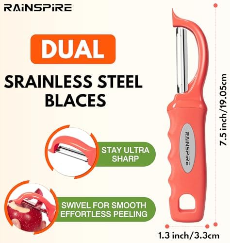 Rainspire Vegetable Peeler Potato Peelers for Kitchen, Sharp Stainless Steel Blades Veggie, Comfortable Handle Fruit Peeler, Carrot Peeler Apple Peeler Dishwasher Safe, Coral, 2-Pack