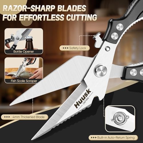 Huusk Kitchen Scissors All Purpose, Multifunction Poultry Shears Heavy Duty