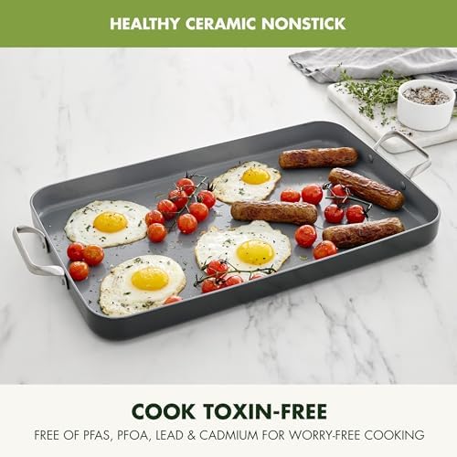 GreenPan Valencia Pro 18" x 11" Ceramic Nonstick Double Burner Griddle Pan