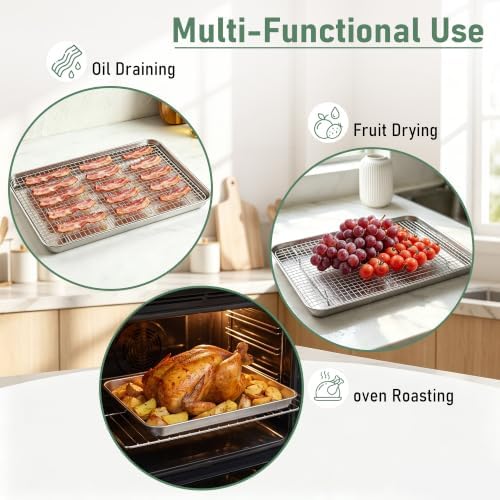 Homikit Baking Sheet with Wire Rack Set (3 Pans + 3 Racks), 16/12/9 Inch