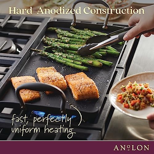 Anolon Advanced Home Hard Anodized Nonstick Double Burner Griddle with Roasting Rack, 10 Inch x 18 Inch, Moonstone