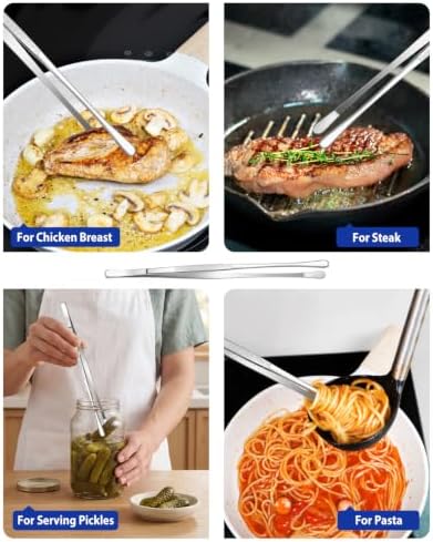 4 Pcs Fine Long Tweezer Tongs Professional Silver, 12'' and 10'' Stainless Steel for Kitchen, Food, Cooking, Repairing, Sea food and BBQ