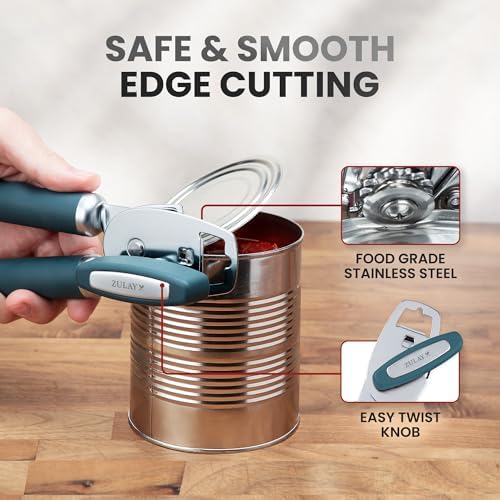 Zulay Kitchen Manual Can Opener Heavy Duty Patented Stainless Steel, Green