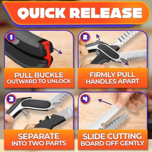 7-in-1 Cutting Board Scissors for Food with Ribbed Blades & Chopping Board