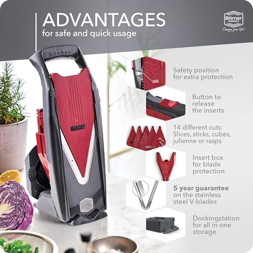 Börner by Reston Lloyd Mandoline Slicer Vital (Professional Set) • V-Slicer with 10 Cutting Styles & Safety Food Holder • Adjustable Kitchen Slicer & Dressing Function