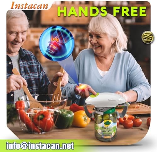 INSTACAN Higher Torque and One Touch Electric Jar Opener Easy Remove Almost Size Lid with Auto-Off, Powerful Bottle Opener for Arthritic Hands, Automatic Jar Opener for Weak Hands and Seniors (White)