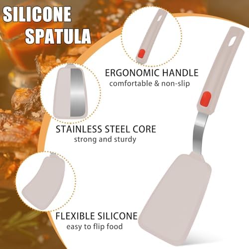 Beijiyi Silicone Spatula Turner Set of 3, 600°F Heat Resistant (Khaki)