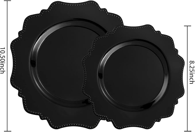 COLOSUS Black Plastic Plates Set,Heavy Duty Black Disposable Plates for 30 guests,Include 30PCS 10.5inch Dinner Plates and 30PCS 8.25 inch Dessert Plates for Party/Wedding/Birthday