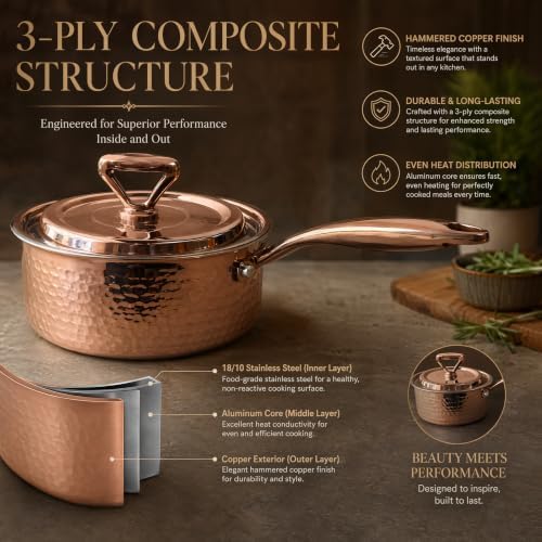 YJX Hammered Saucepan with Lid, Sauce Pan with Handle for Soup or Milk