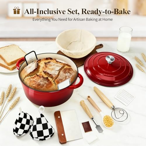 Enameled Cast Iron Dutch Oven pot 6.5 QT with Lid for Bread Baking