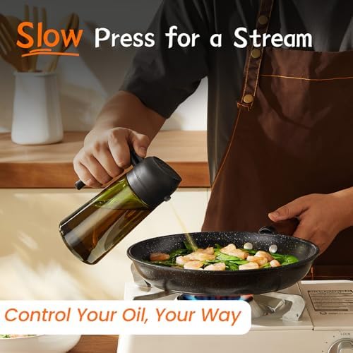 TrendPlain - Original 16oz/470ml Olive Oil Dispenser Bottle for Kitchen Gadgets and Air Fryer Accessories - Olive Oil Sprayer for Cooking w/Stickers - Black