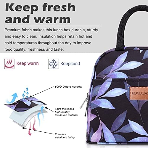 BALORAY Lunch Bag for Women Men Adult Lunch Box (Blue Leaves), M