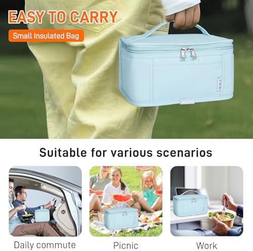NOL Small Lunch Bag Mini Lunch Box Insulated Lunch Bag for Men/Women Leakproof Cooler Tote Bag Lightweight Nylon Waterproof Lunch Box For Work, Light blue