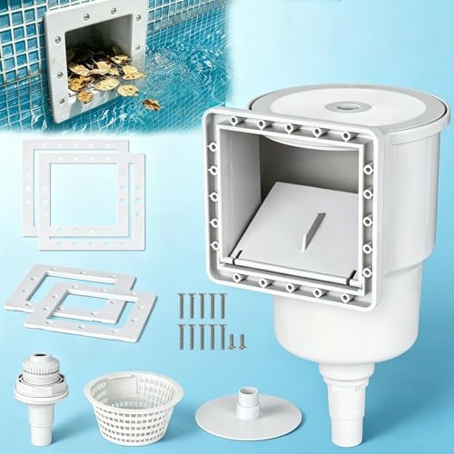 Universal Above Ground Pool Skimmer Kit, Heavy Duty Through Wall Pool Skimmers, Surface Skimmer for Pools for Filter Leaves, Hair, Bugs, and Impurities (Grey)