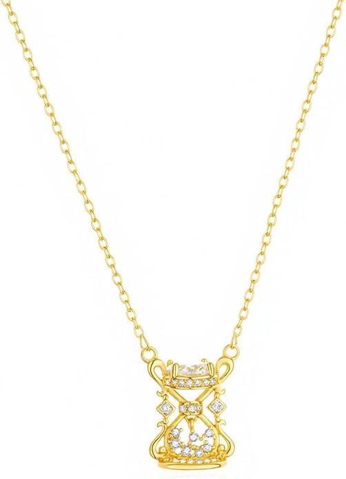 MIFYNN Simple Gold Necklace for Women 14k Gold Plated Time Turner Pendant Necklace Dainty Cute Elegant Hourglass Jewelry Gift