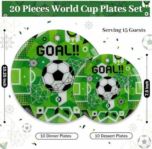 I00000 20 Green Plastic Soccer Plates, Disposable Plates for Soccer Party