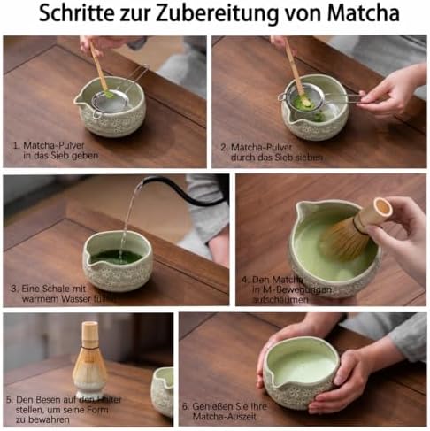 Buucup Matcha Whisk Set, Ceramic Matcha Kit Set with Bowl & Tools, Green