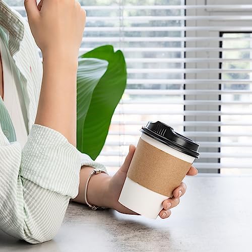 RACETOP 12 oz 100 Pack Disposable Paper Coffee Cups with Lids and Sleeves