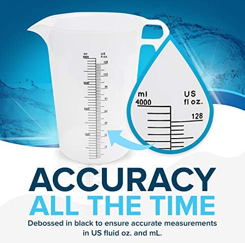 ACCUPOUR 32oz (1 quart) Measuring Pitcher, Plastic, Multipurpose - Great for Chemicals, Oil, Pool and Lawn - Ounce (oz) and Milliliter (mL) Increments (1000 mL)