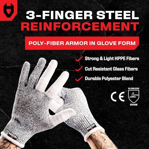 NoCry Cut Resistant Work Gloves for Women and Men, with Reinforced Fingers; Comfortable, 100% Food Grade Kitchen Cooking Hand Protection; Ambidextrous Safety Gear for Cutting; Level 5 Protection