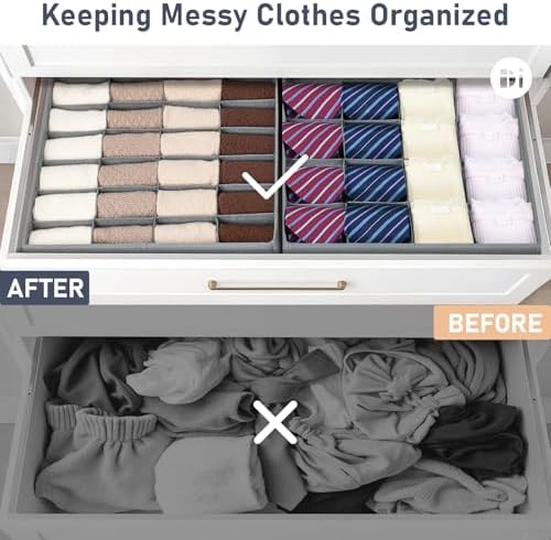 Joyoldelf Sock Organizer Drawer Organizer - Underwear Organizer, Collapsible Closet Organizers and Storage Sock Holders Organizers for Storing Socks, Ties, Belts 2 Pack(Gray)