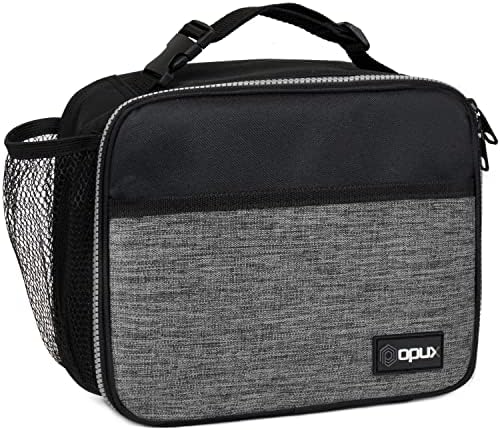 opux Insulated Lunch Bag for Kids, Reusable Lunch Box for School, Gray