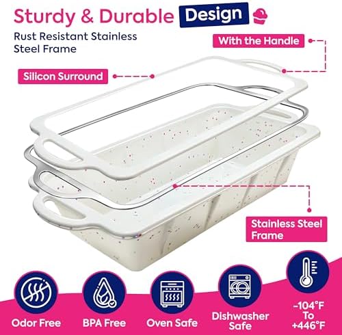 RICCLE Silicone Bread Loaf Pan 2 Pc, 9.5x5 inch inch Banana Bread Loaf Pan