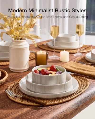 Famiware Star Stoneware Dinnerware Sets with Pasta Bowls, 16pc Dishes for 4