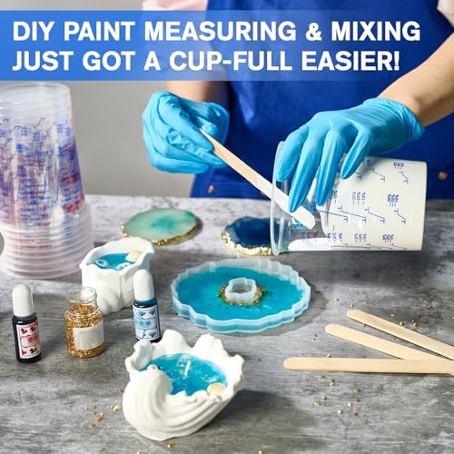 50 Pack Plastic Mixing Cups, 20 oz Measuring Cups with 50 Mixing Sticks