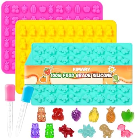 Gummy Candy Molds with 2pcs Droppers, Silicone Bear Dinosaur Fruit Snack Molds, Non-stick Silicone Chocolate Molds for Gummies Candy Chocolate Baking