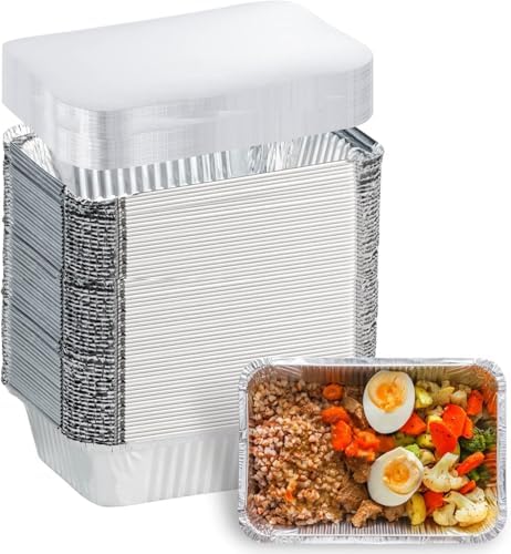 Findful Aluminum Pans with Lids (100-Pack, 8.5"×6") 2.25 LB Capacity Foil Food Containers with Lids - Disposable Tin Foil Pans - for Baking, Meal Prep and Freezer, Takeout (100)