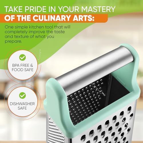 Spring Chef Stainless Steel XL Cheese Grater for Kitchen, Mint