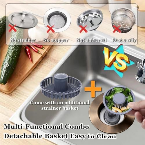 BAOLSLS Kitchen Sink Drain Strainer, 3 in 1 Pop up Kitchen Sink Stopper