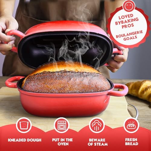 Dutch Oven 9x6 Inch, 2.5QT Cast Iron Bread Pans for Bread Baking