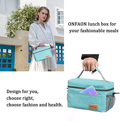 ONFAON Lunch Bag for Men/Women, Insulated Reusable Lunch Box Leakproof Cooler Tote Bag Freezable with Adjustable Shoulder Strap for Office Work Picnic Beach(Cyan)