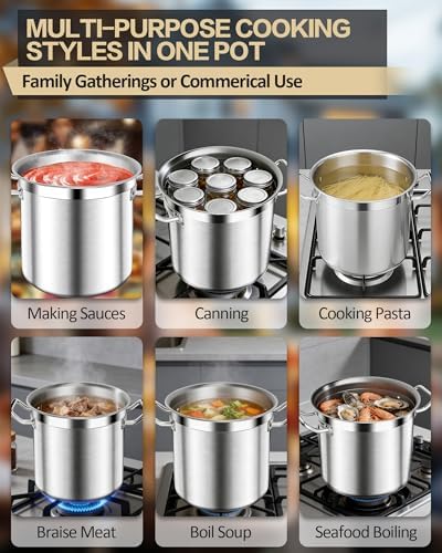 STOCKPOT Commercial Grade Large Stock Pots - Soup Pot with Lid - Non-Nickel Stainless Steel - Healthy Cookware Polished Stockpots - Heavy Duty - 35 Quart (8.8Gallon)