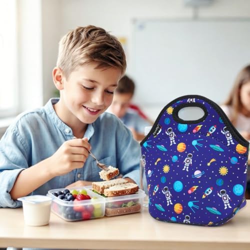 FlowFly Neoprene kids Lunch box Insulated Soft Bag Mini Cooler Thermal Meal Tote Kit for Boys, Girls,Men,Women,School,Work, Office, Astronaut