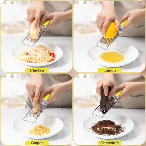 Rainspire Professional Cheese Graters for Kitchen Stainless Steel Handheld, Metal Lemon Zester Grater With Handle For Cheese, Chocolate, Spices, Kitchen Gadgets And Tools, Soft Grip Handle, Yellow
