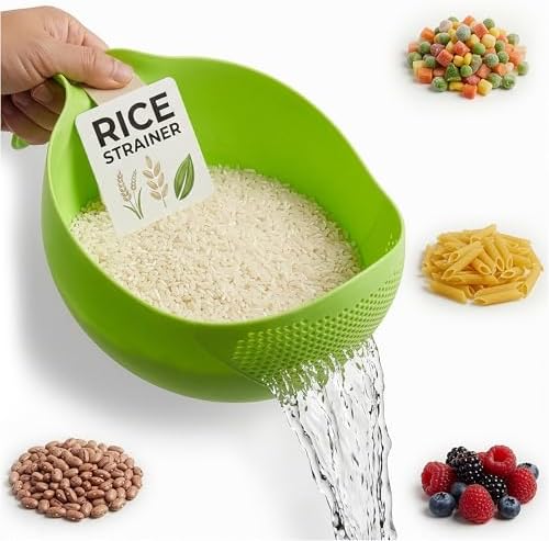 1.7L Rice Strainer with Handle, 9.4 In, Lightweight, ABS (Green)