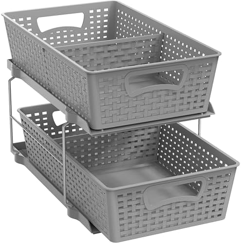 Simple Houseware 2 Tier Pull-Out Sliding Drawer Under Sink Storage, Gray